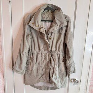 Beige Grey Lightweight Anorak Hooded Zip & Snap Front Jacket sz XL